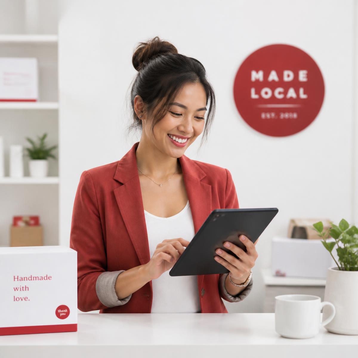 Business owner managing customer follow-up on a tablet